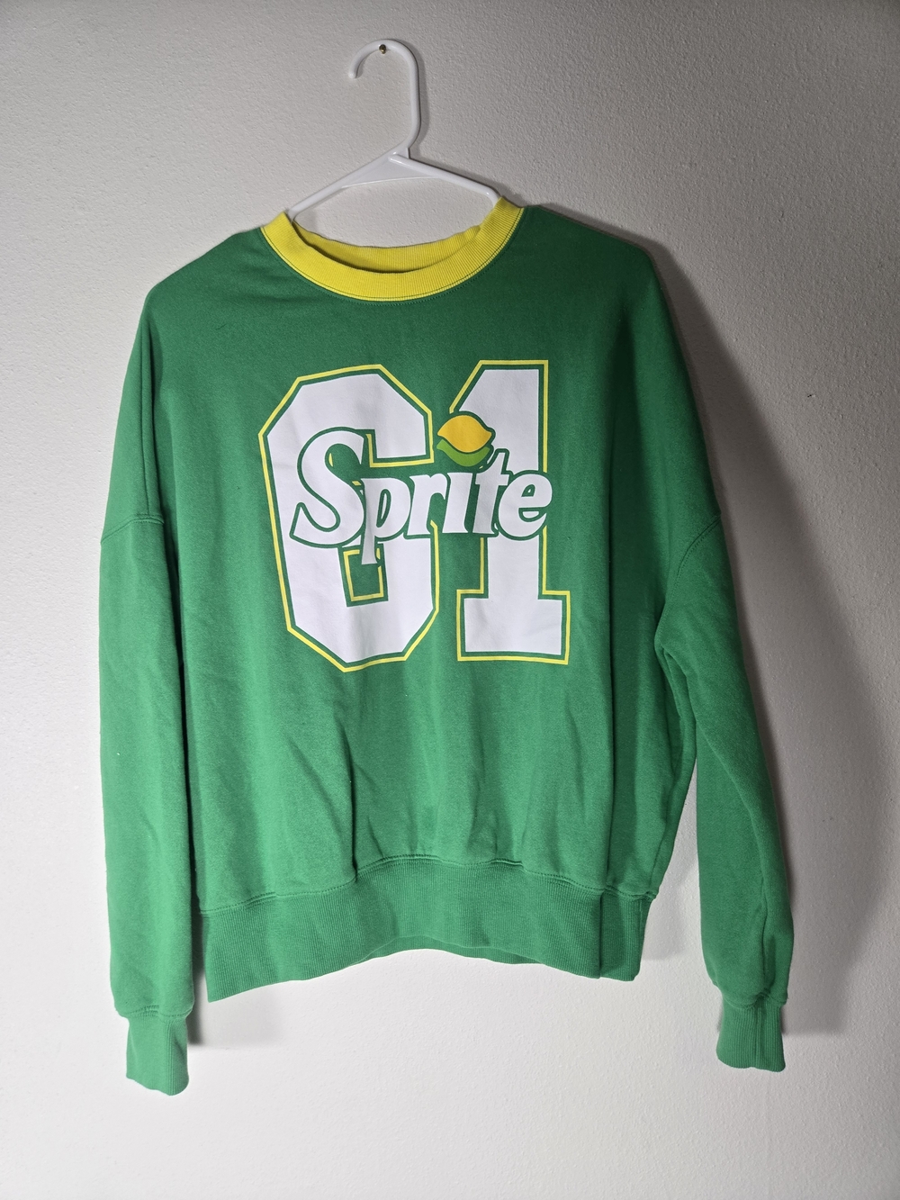 Graphic Green Crewneck Sweatshirt with Yellow Trim